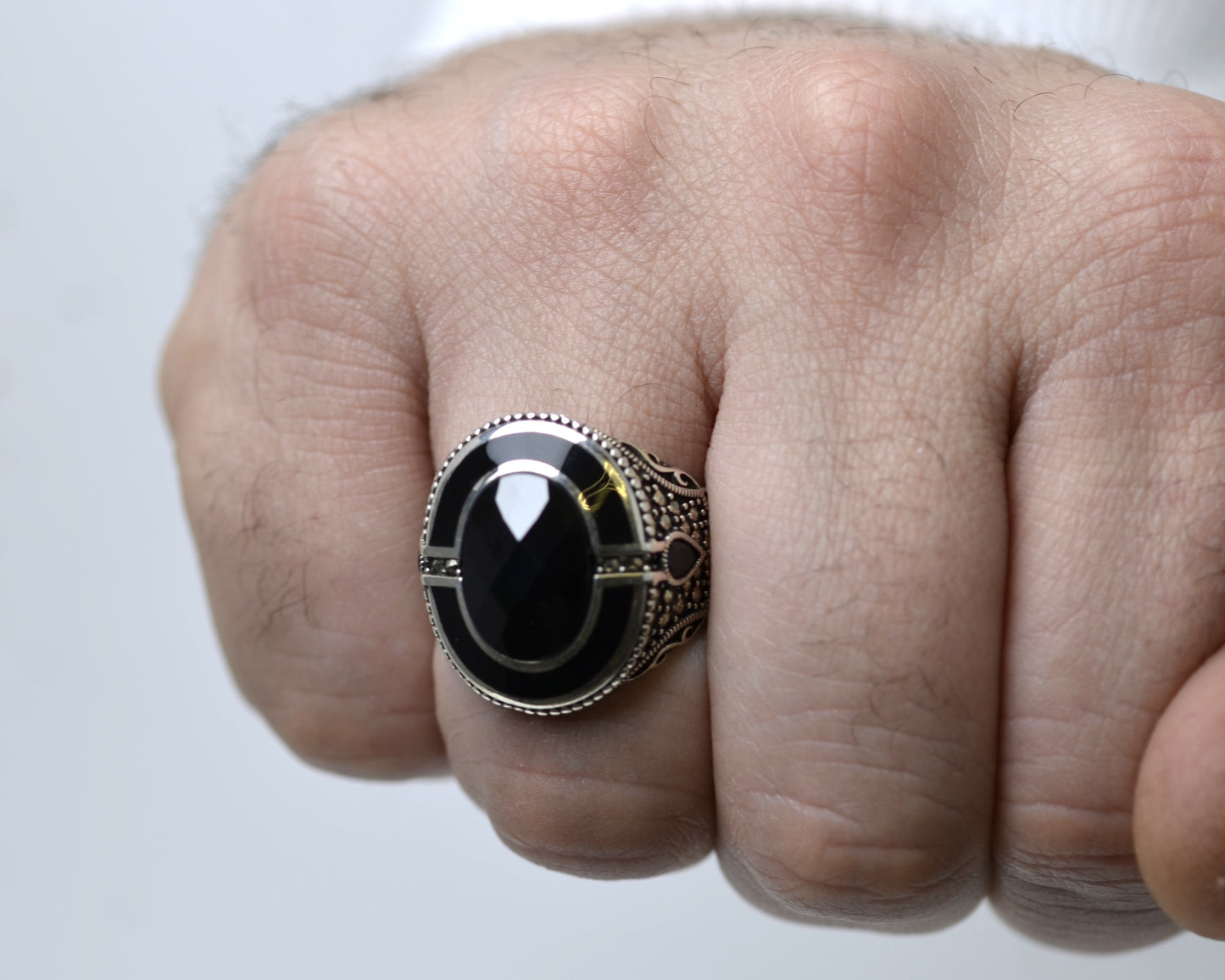RING FOR MEN PURE SILVER WITH ONIX STONES 925k
