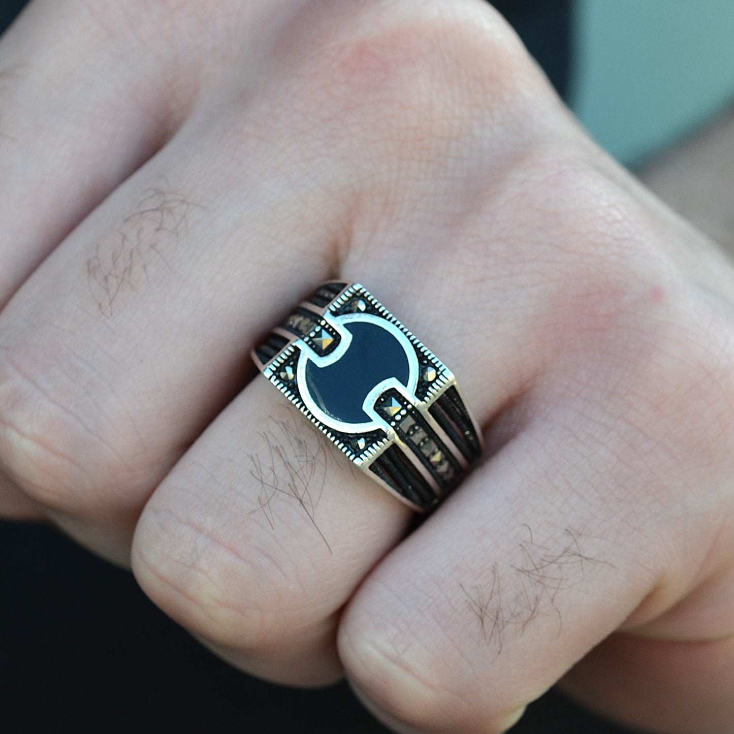 ring for man silver 925k MINA BLACK COLOR