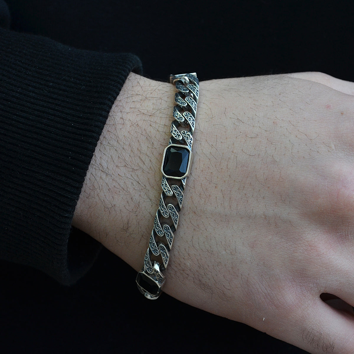 gromet rectangle stones bracelet silver italian 925k