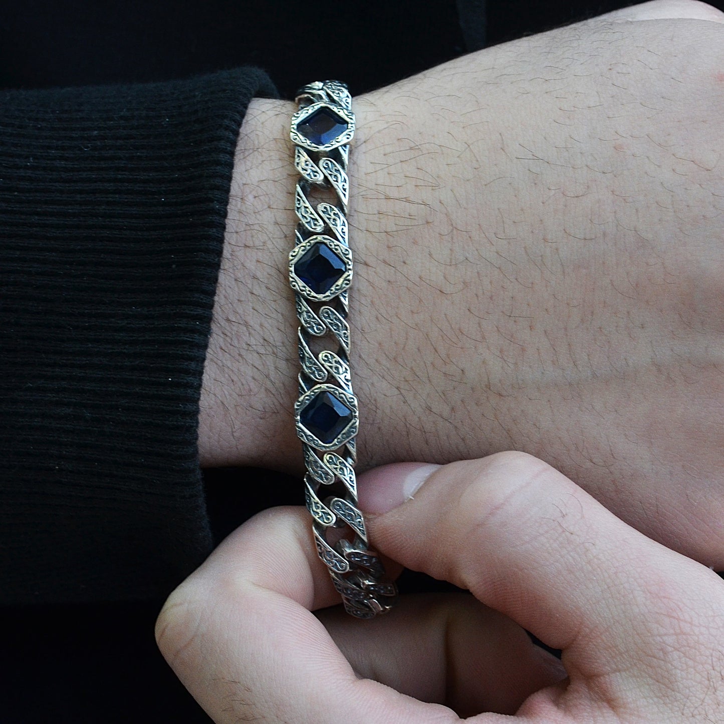 gromet stones black bracelet silver italian 925k (Copy)
