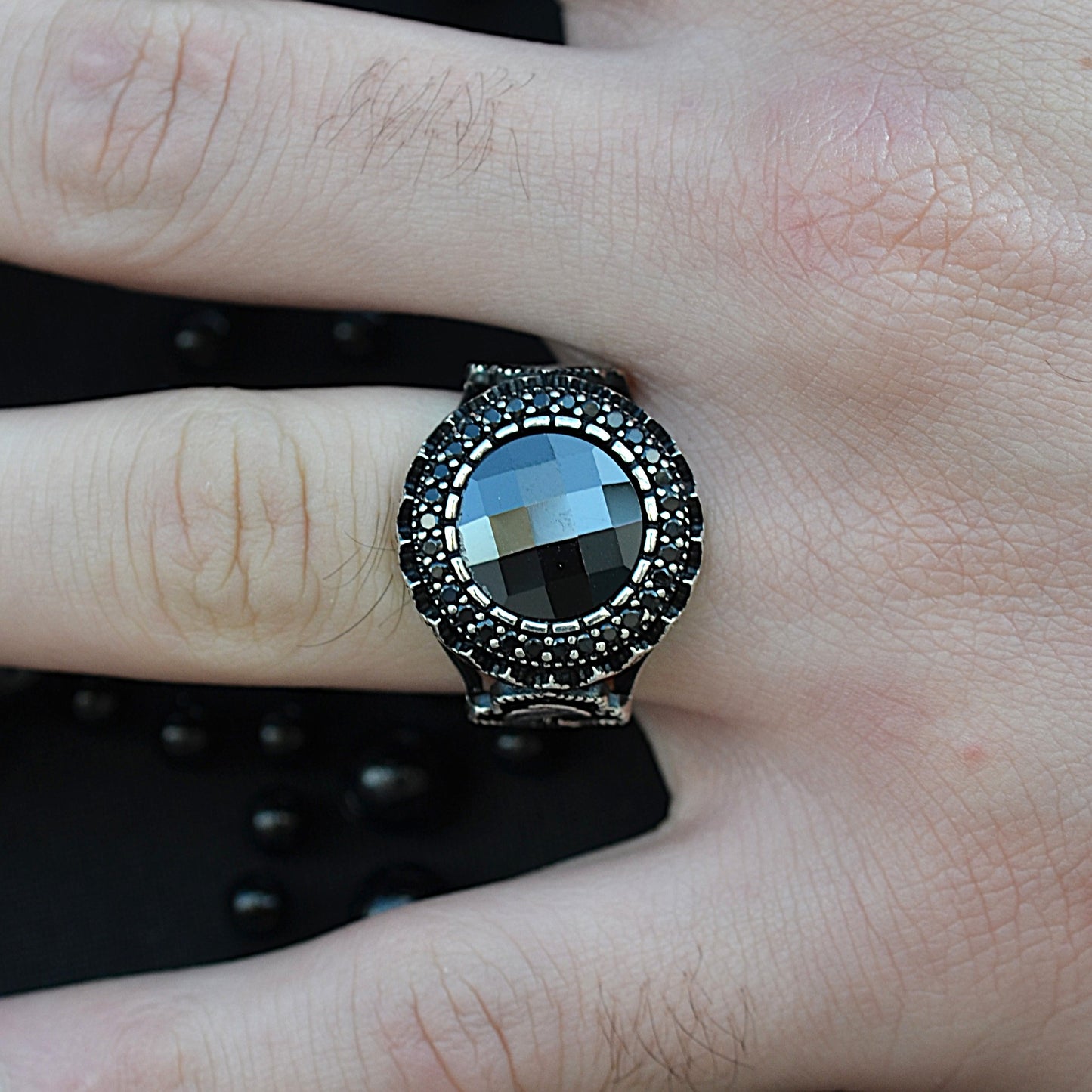 ring for men silver 925k big onix stone