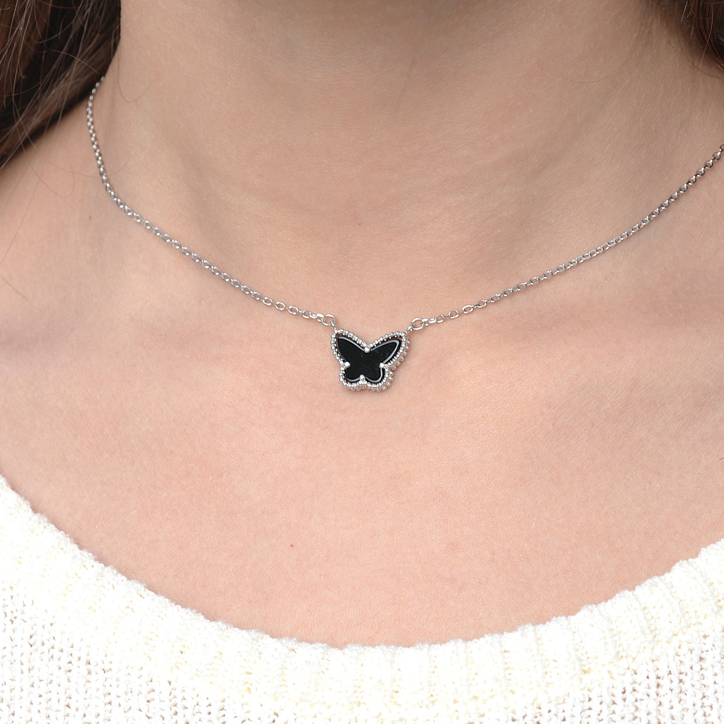 BLACK Butterfly necklace for women silver 925k italian