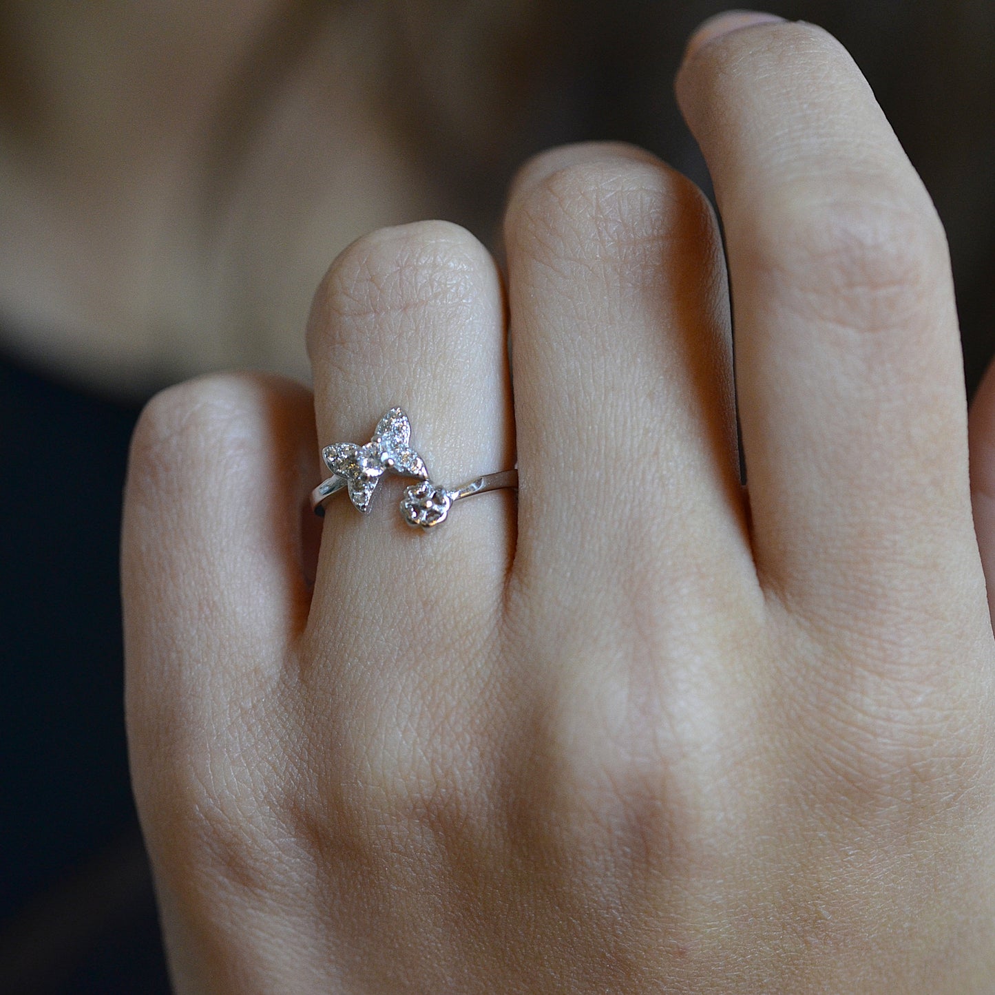 Crystal Bow Charm Ring Silver 925K