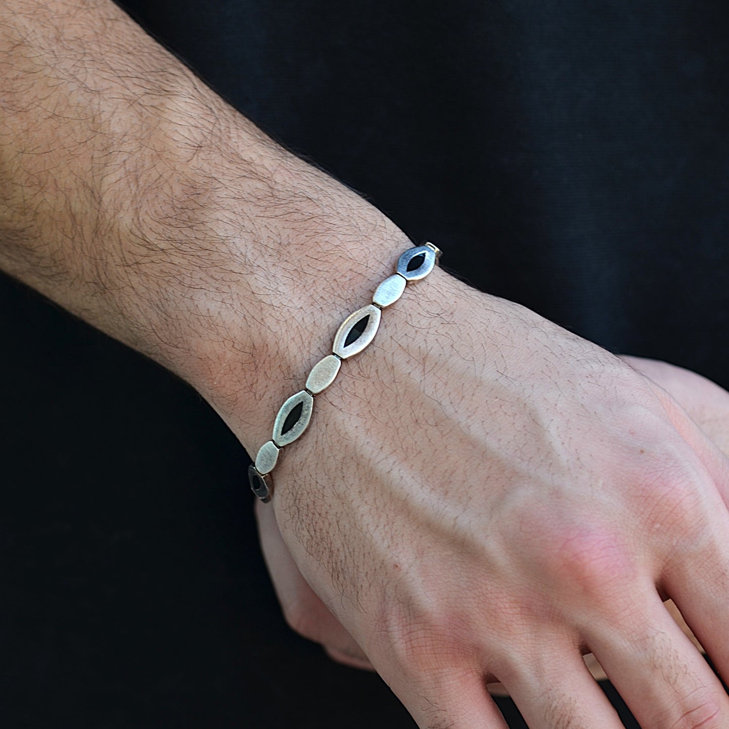 bracelet for men italian silver 925k with Onyx stones