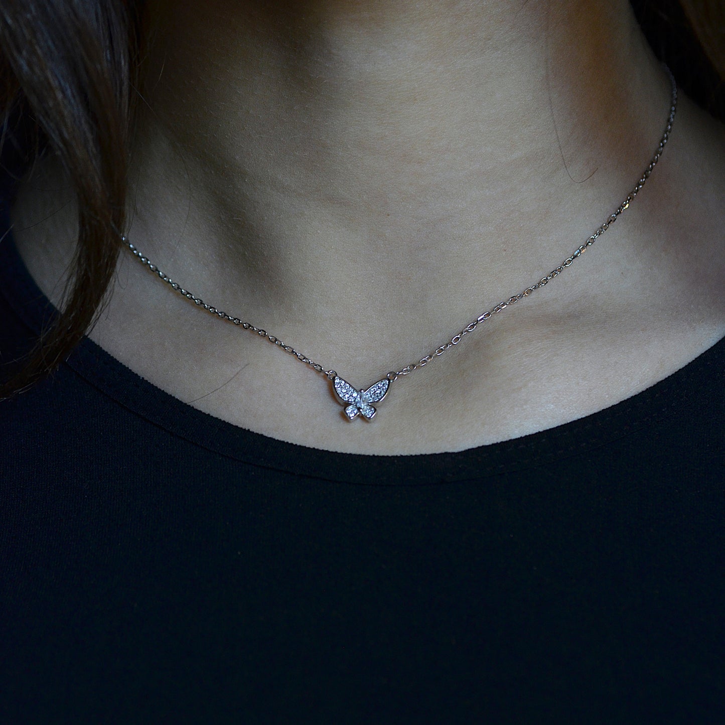 Crystal Flutter Necklace Silver 925K