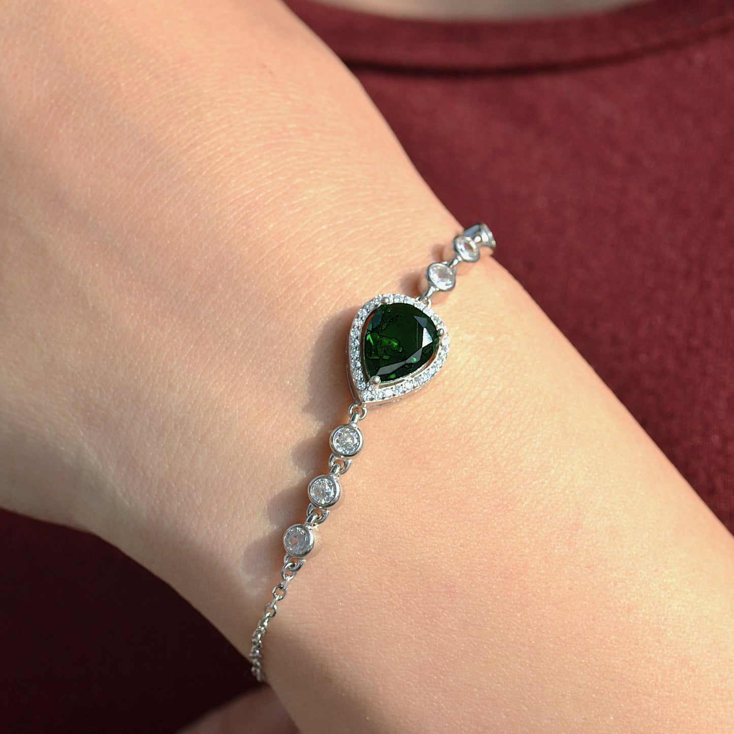 SILVER BRACELET FOR WOMEN GREEN STONE
