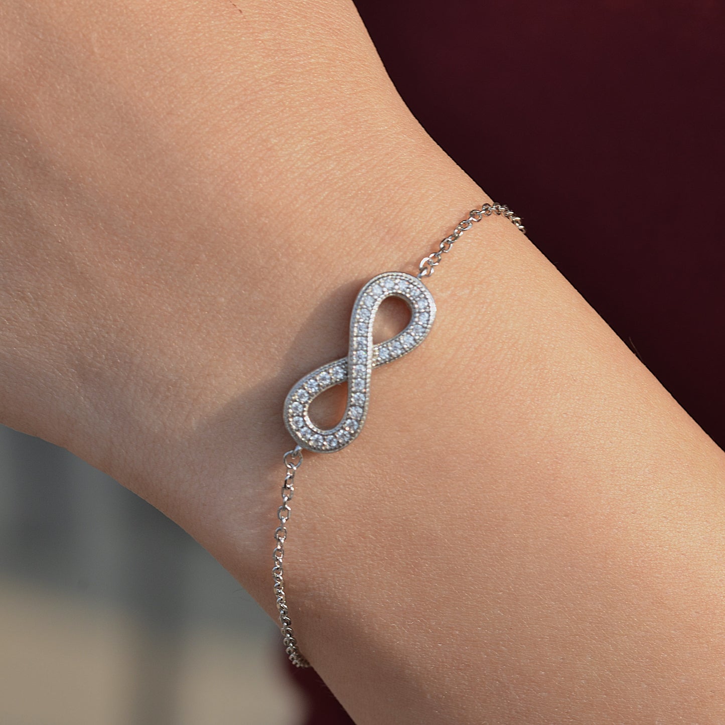 SILVER BRACELET FOR WOMEN Infinity WITH WHITE ZARCON