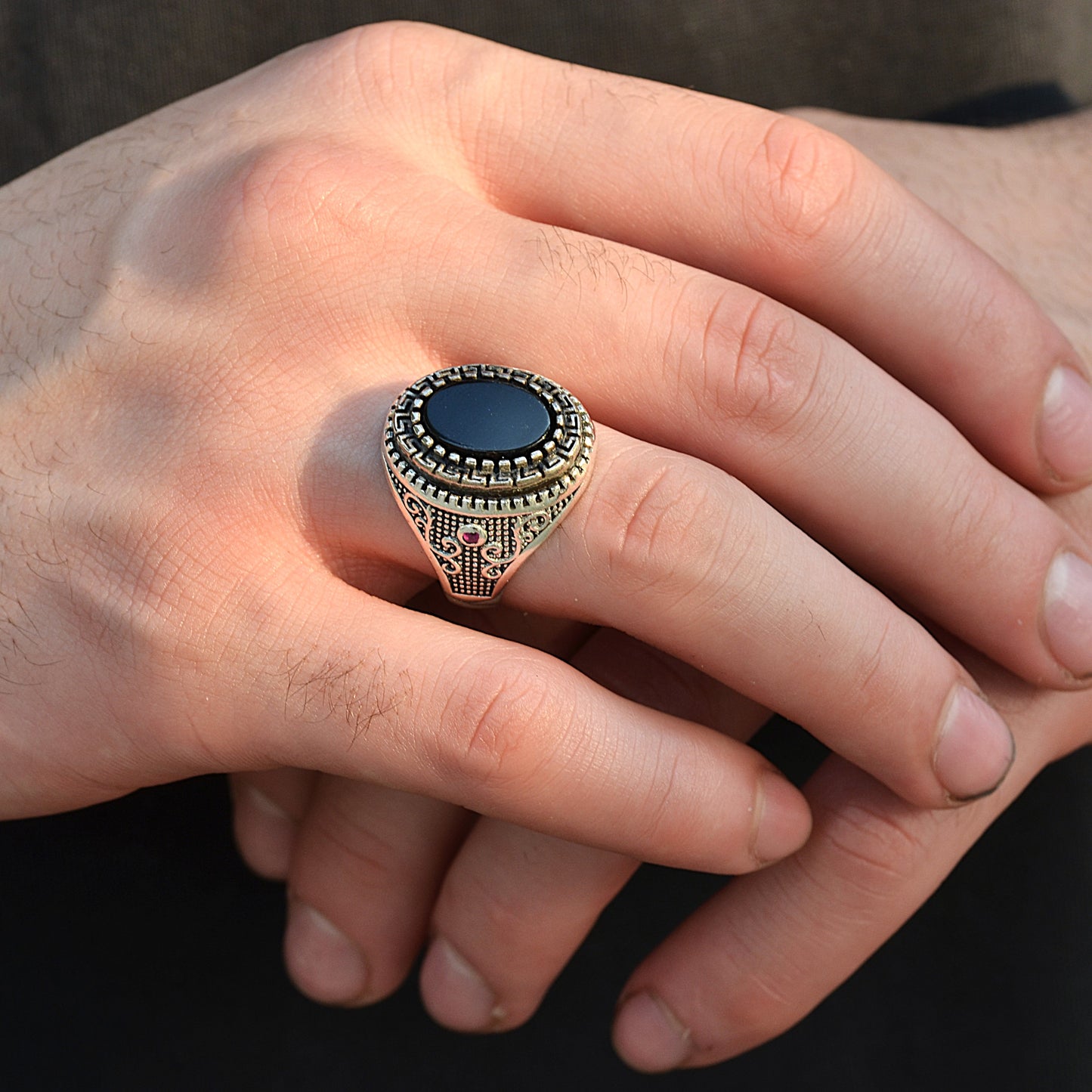 SILVER RING FOR MEN 925K Brown color STONE