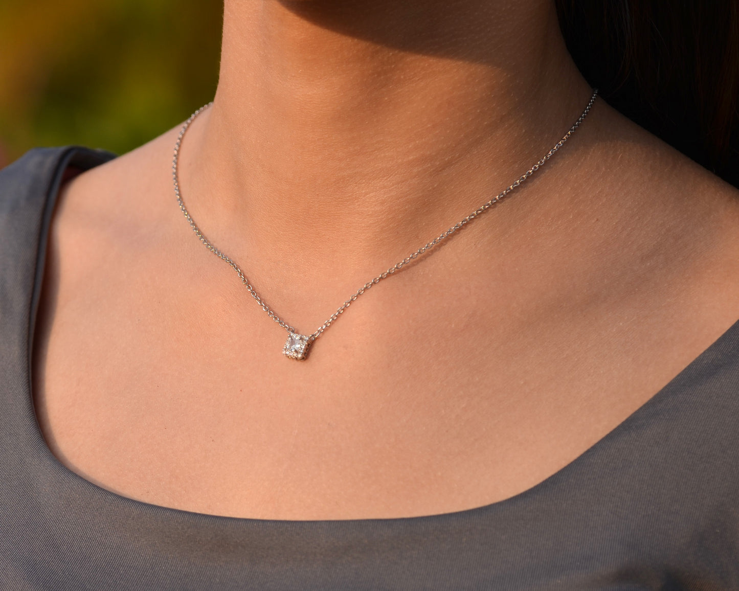 silver necklace for women zircon stone 925K