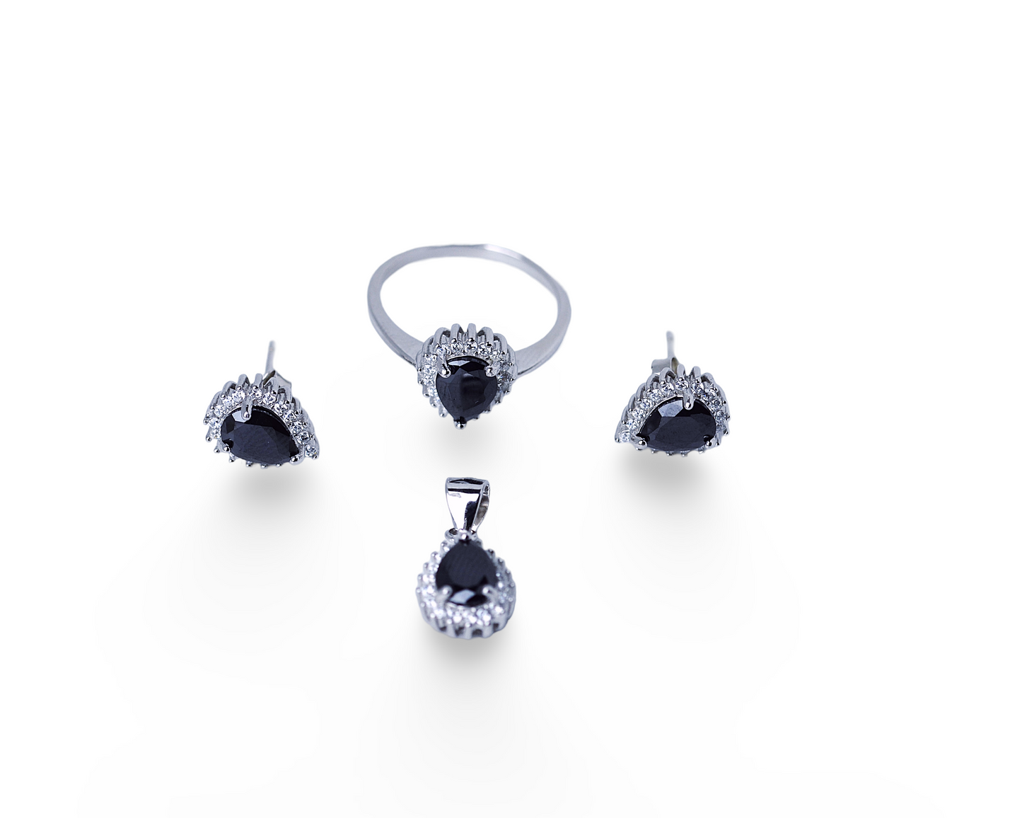 SET for women BLACK STONE pure silver 925k PLATED BY PLATNIUM