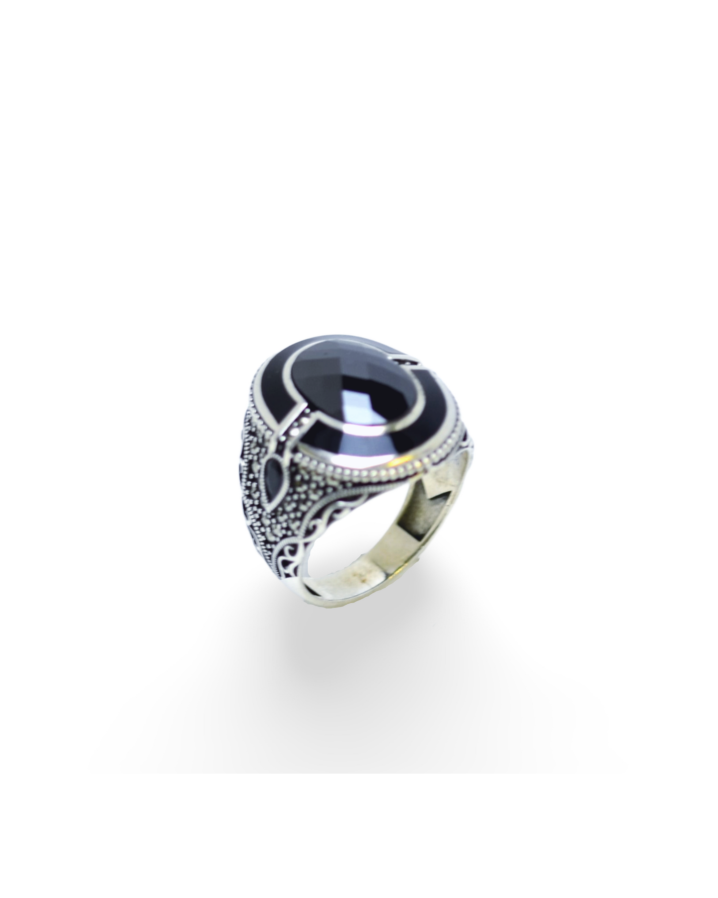 RING FOR MEN PURE SILVER WITH ONIX STONES 925k