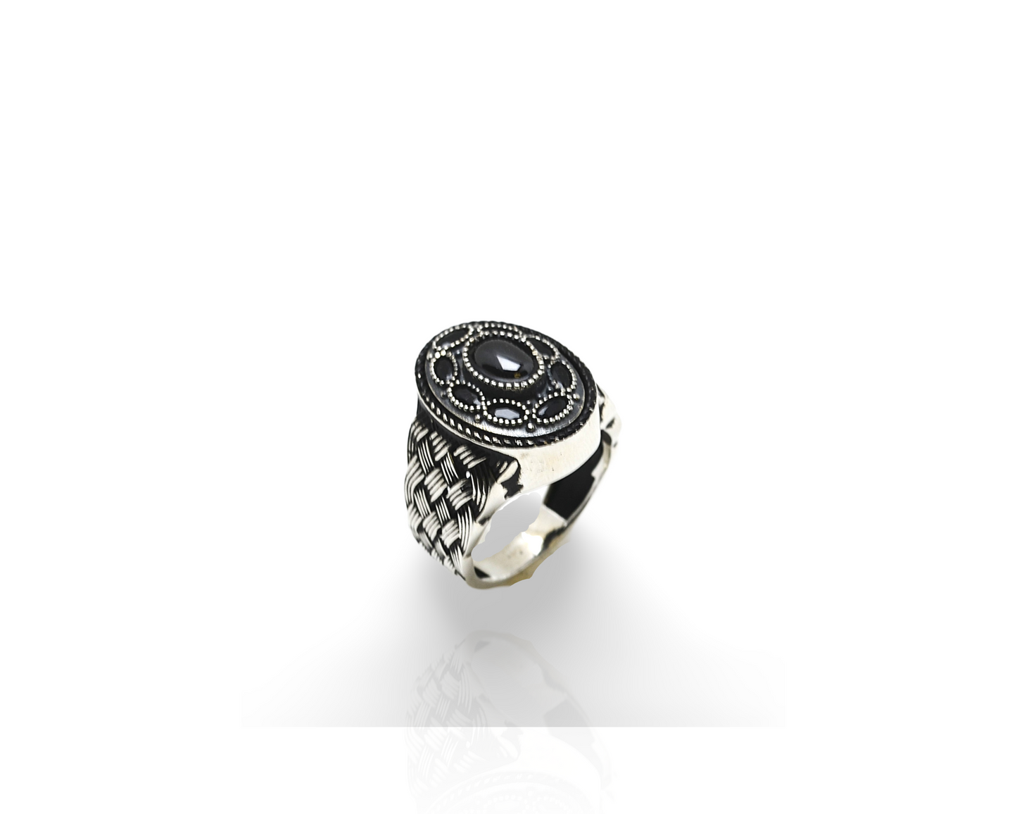 RING FOR MEN PURE SILVER WITH ONIX STONES 925k