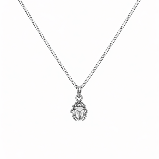 Sacred Scarab Pendant – Silver 925 Plated with Platinum
