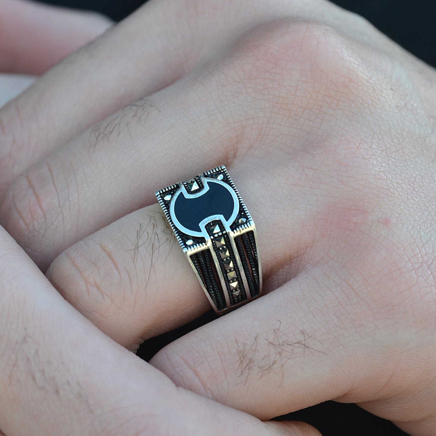 ring for man silver 925k MINA BLACK COLOR