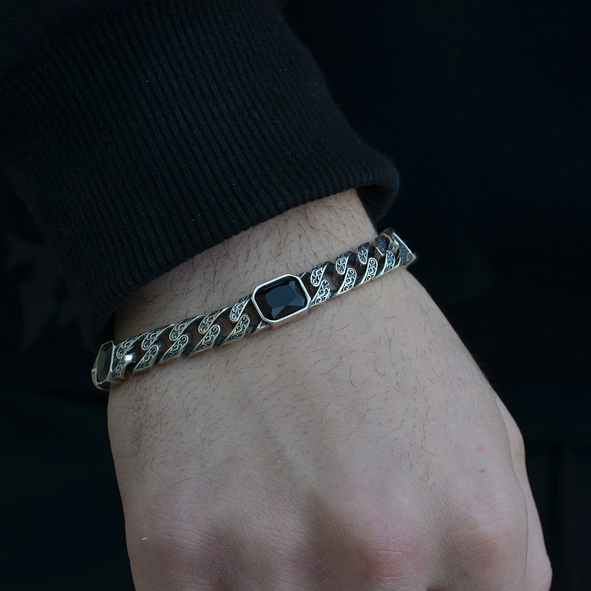 gromet rectangle  stones  bracelet silver italian 925k