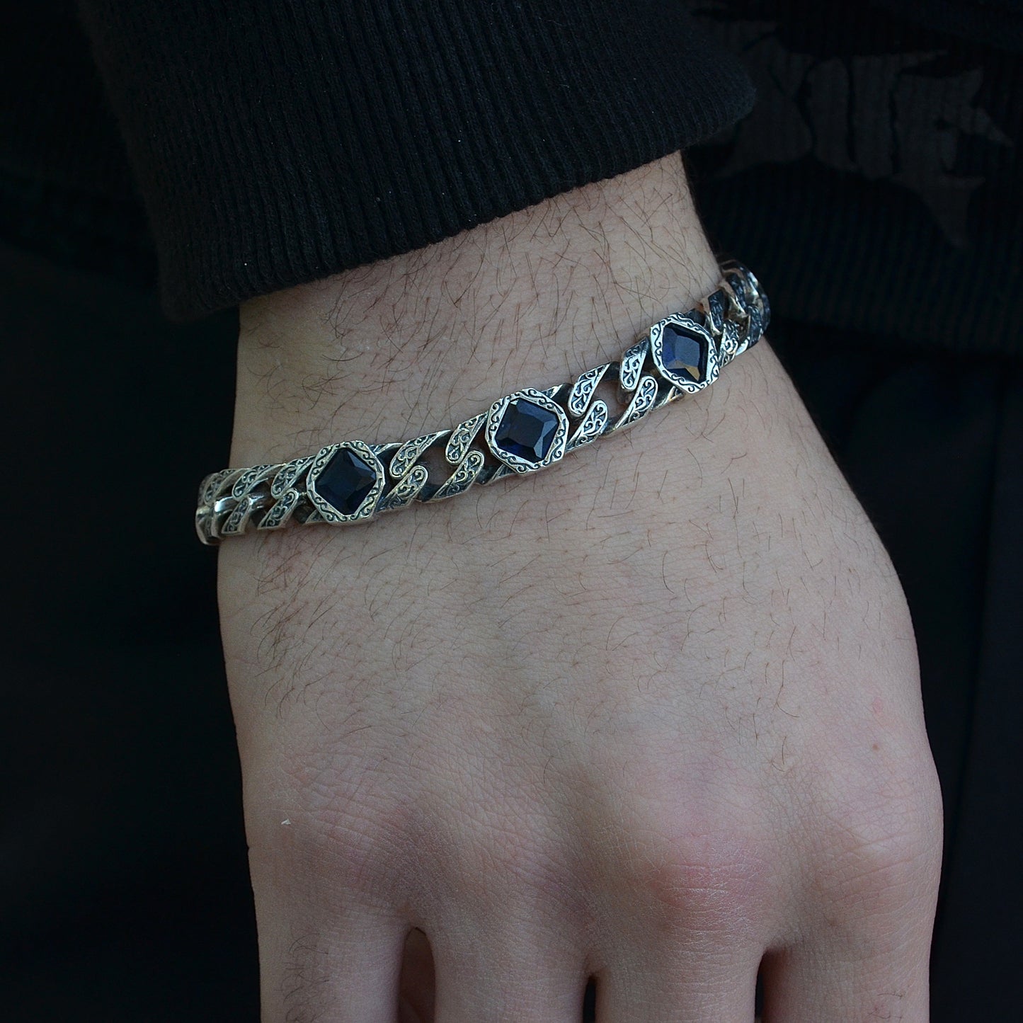 gromet stones black bracelet silver italian 925k (Copy)