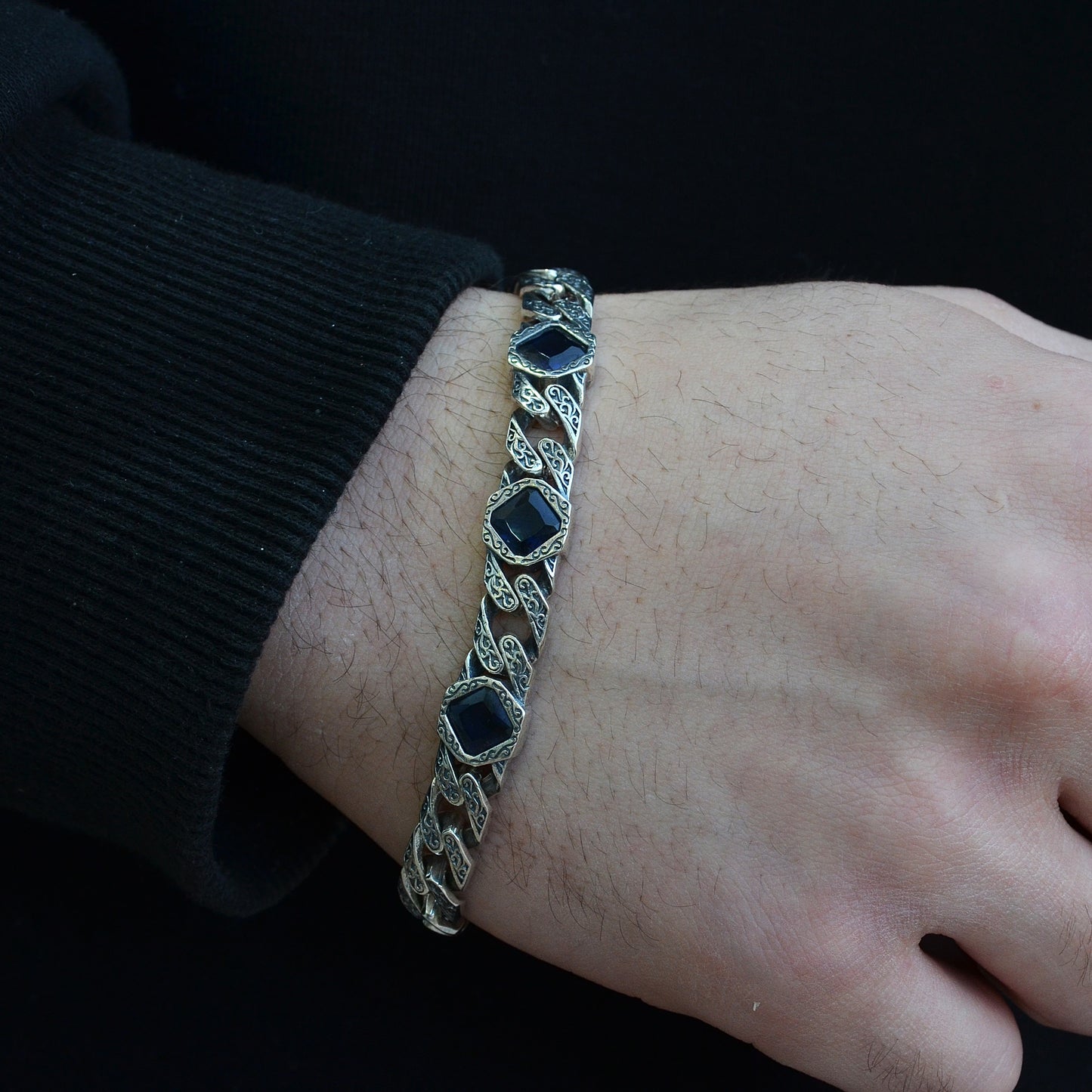 gromet stones black bracelet silver italian 925k (Copy)