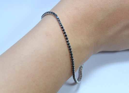 tennis bracelet for women pure silver 925k plated by platinum (black stone)