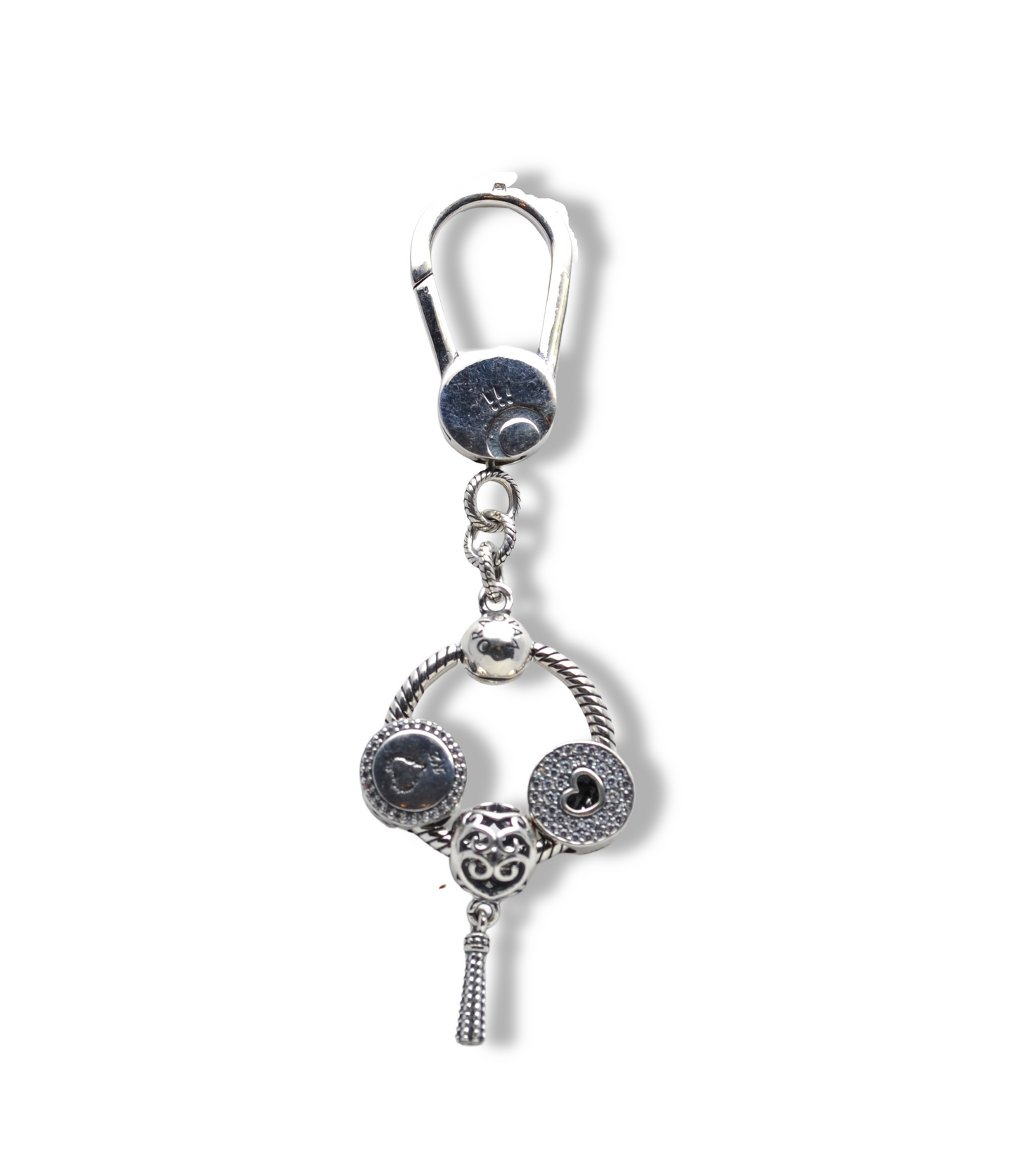 pandora key chain pure silver 925k with 3 charms