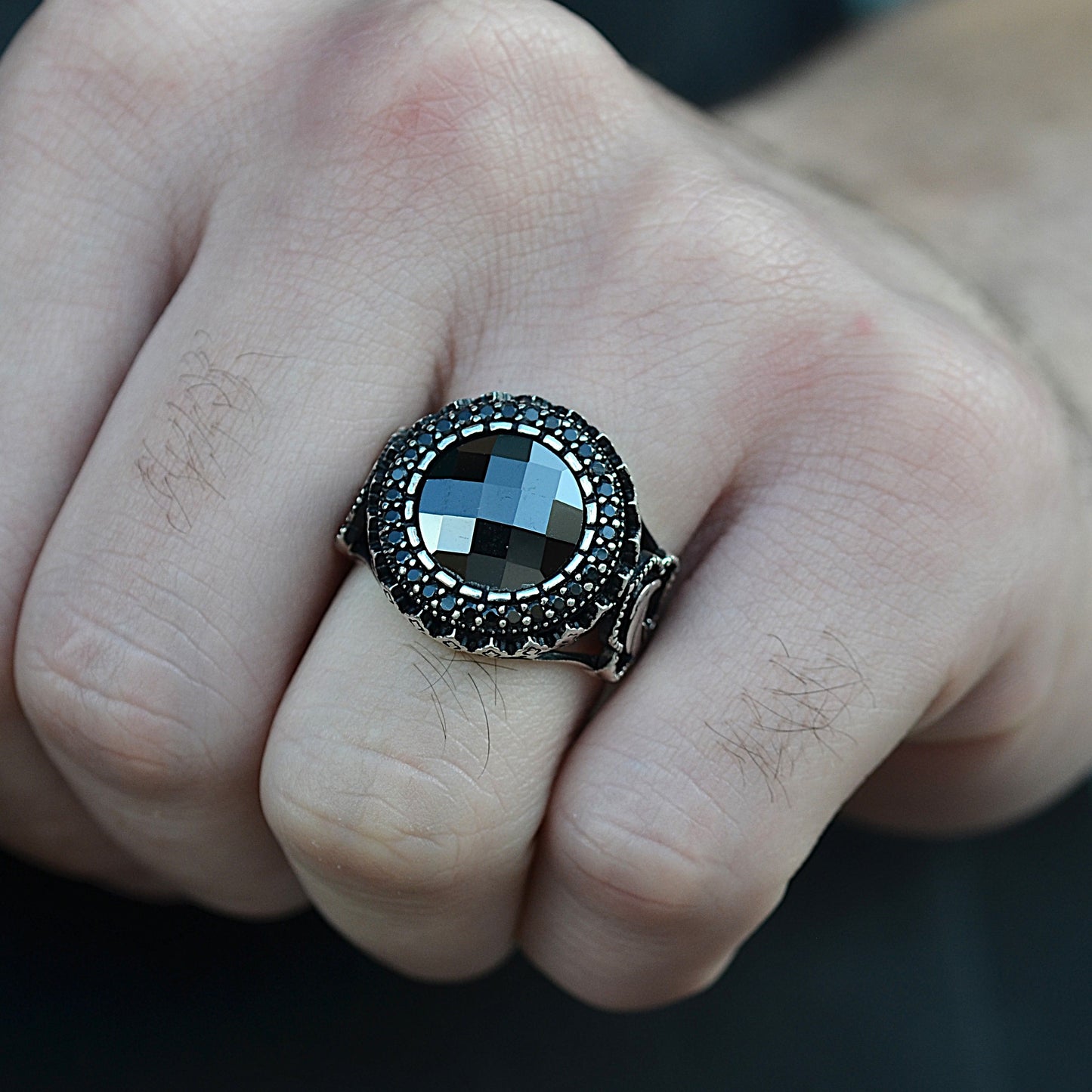ring for men silver 925k big onix stone
