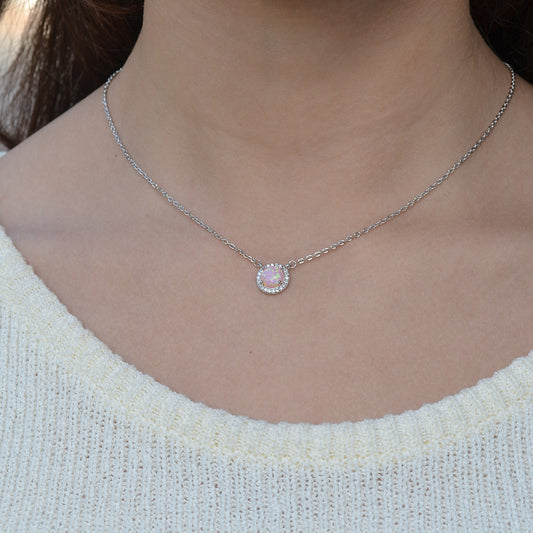 pink opal necklace for women italy silver 925k