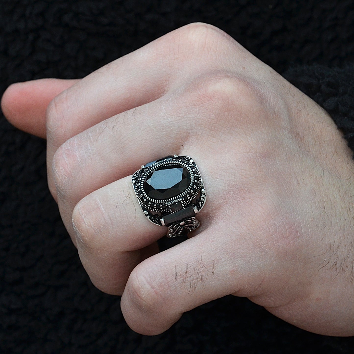 black ring silver italian 925k