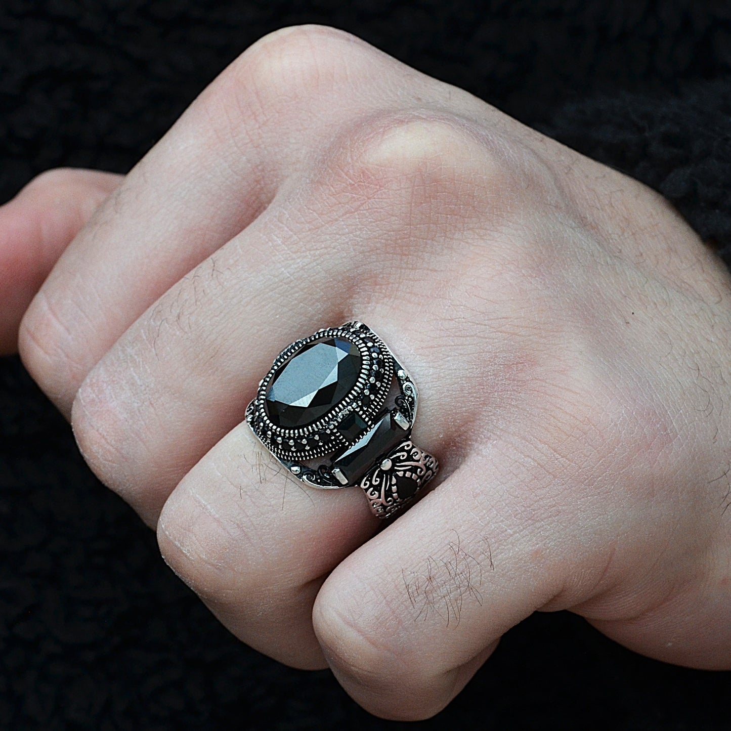 black ring silver italian 925k