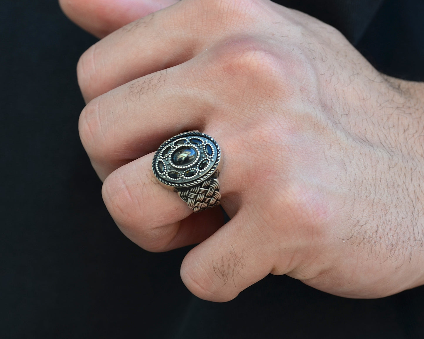 RING FOR MEN PURE SILVER WITH ONIX STONES 925k