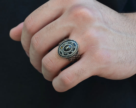 RING FOR MEN PURE SILVER WITH ONIX STONES 925k