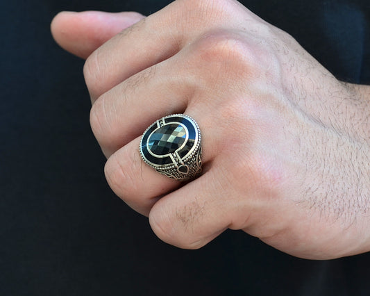 RING FOR MEN PURE SILVER WITH ONIX STONES 925k