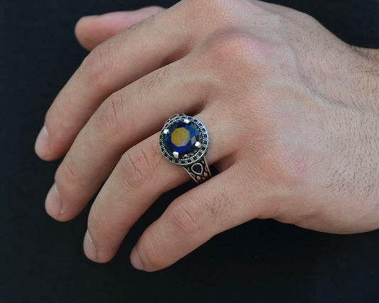 RING FOR MEN SILVER 925K blue color STONE