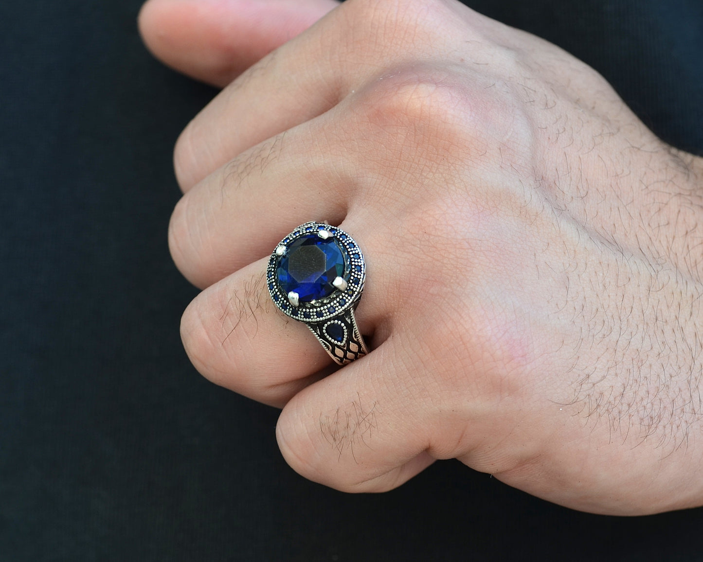 RING FOR MEN SILVER 925K blue color STONE