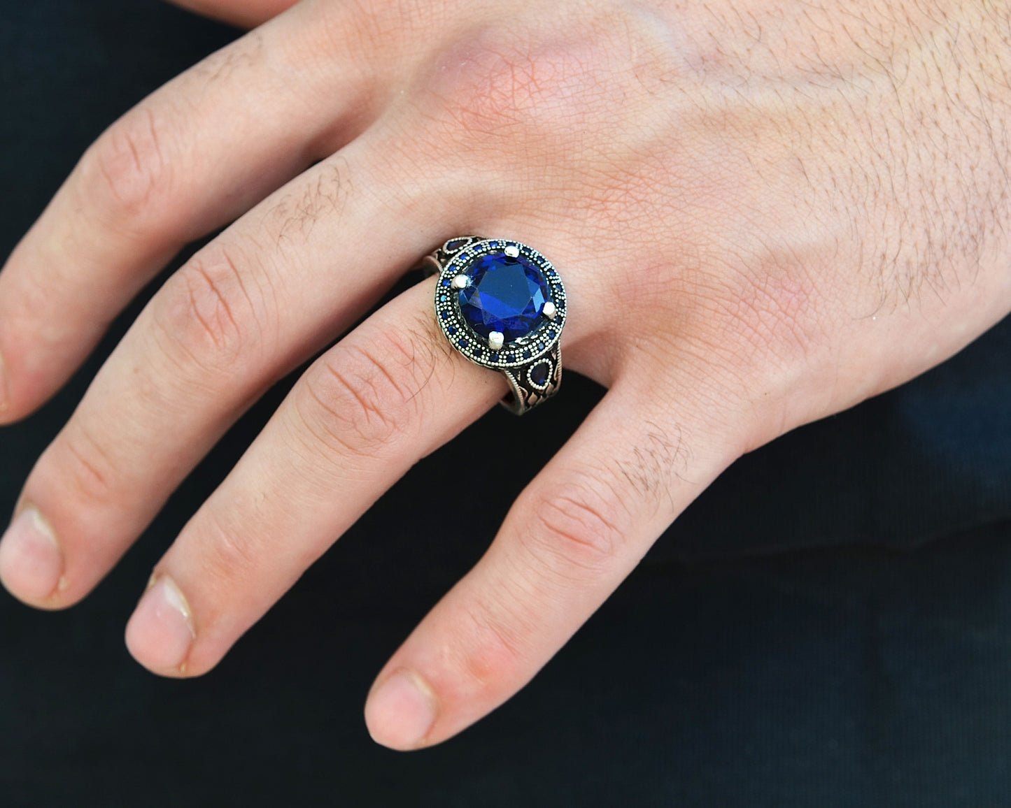 RING FOR MEN SILVER 925K blue color STONE