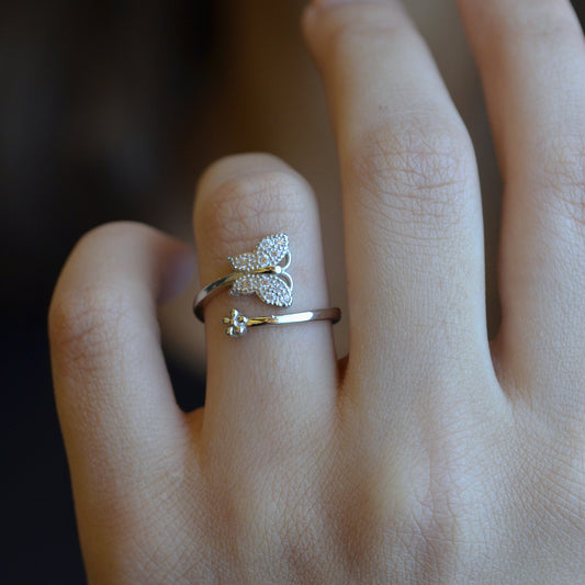 Free size butterfly ring silver 925k