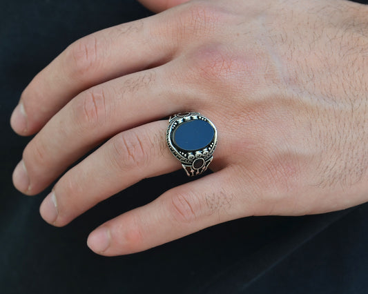 RING FOR MEN SILVER 925K BLACK STONE