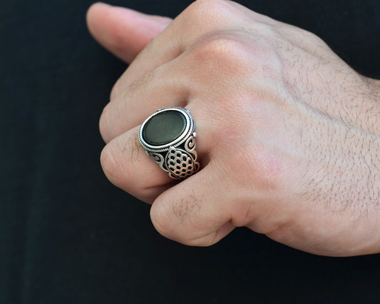 RING FOR MEN SILVER 925K BLACK STONE