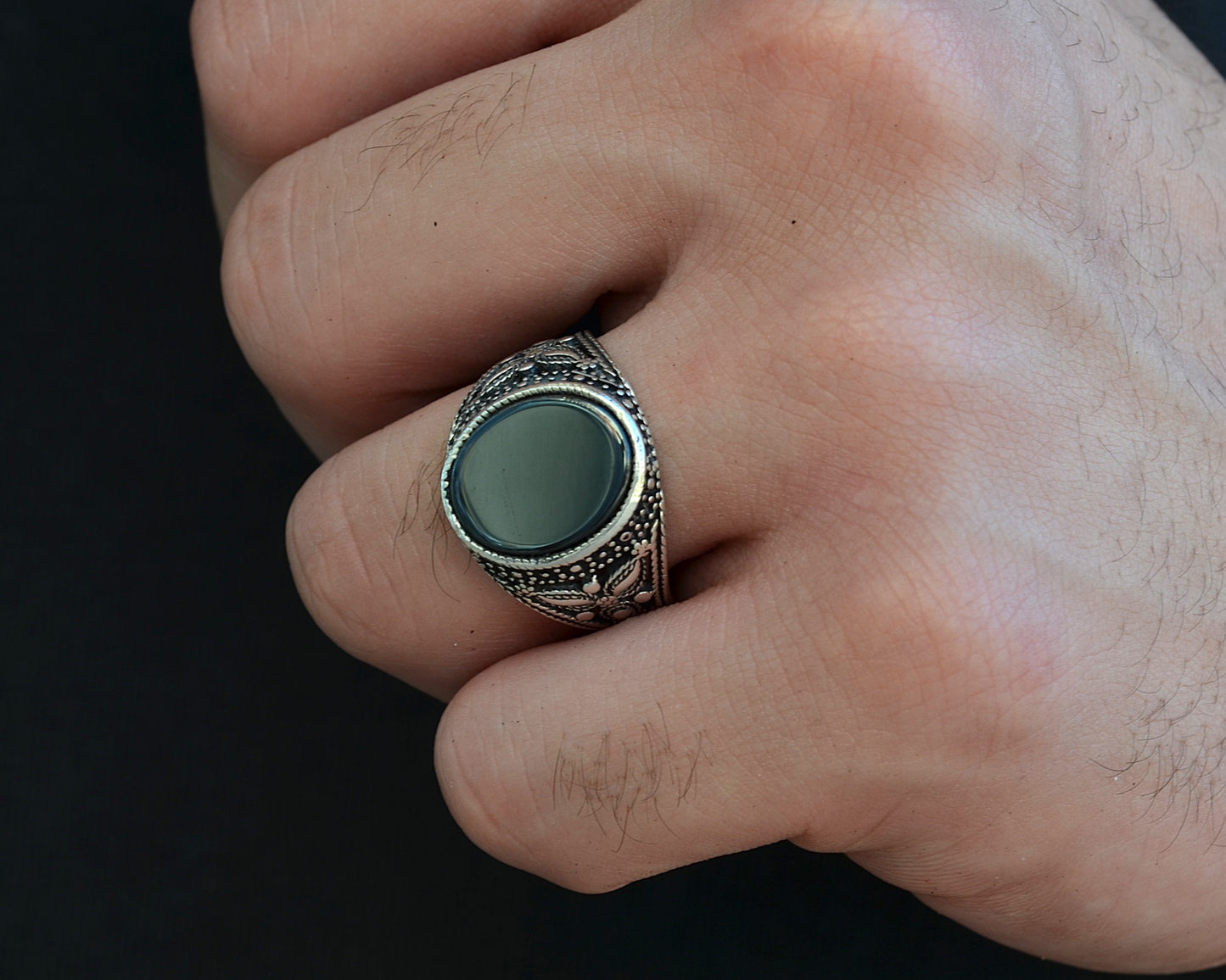 RING FOR MEN SILVER 925K BLACK color STONE