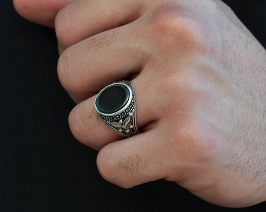 RING FOR MEN SILVER 925K BLACK color STONE