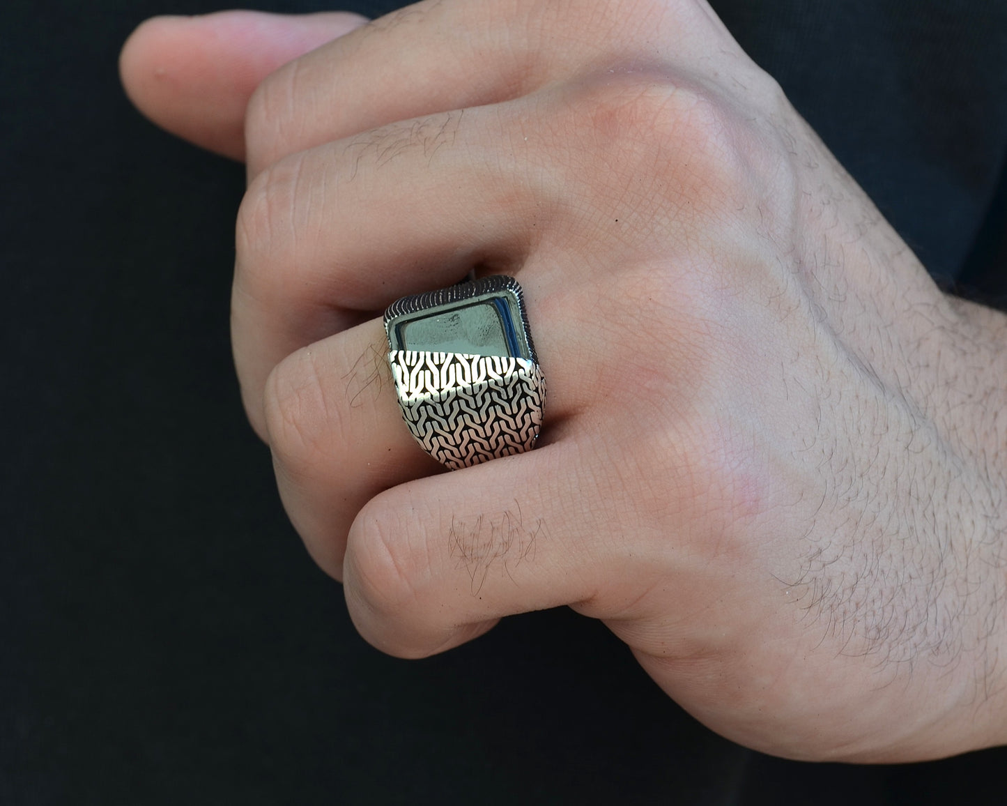 RING FOR MEN SILVER 925K BLACK color STONE