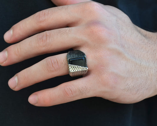 RING FOR MEN SILVER 925K BLACK color STONE