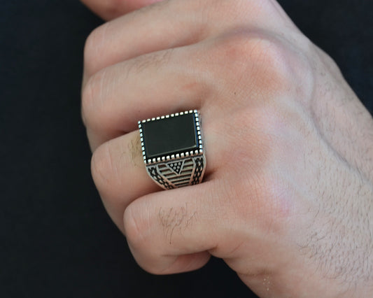 RING FOR MEN SILVER 925K BLACK color STONE