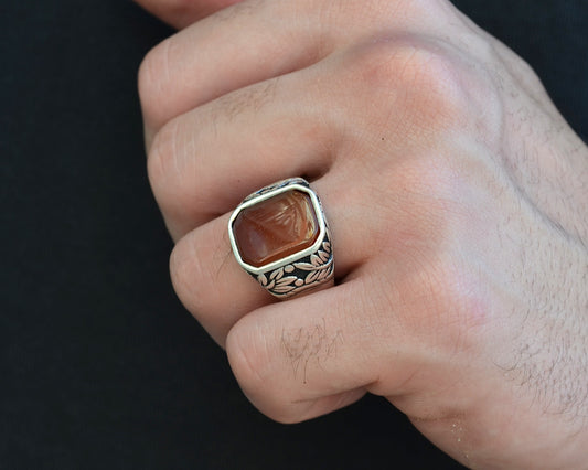 RING FOR MEN SILVER 925K Brown color STONE