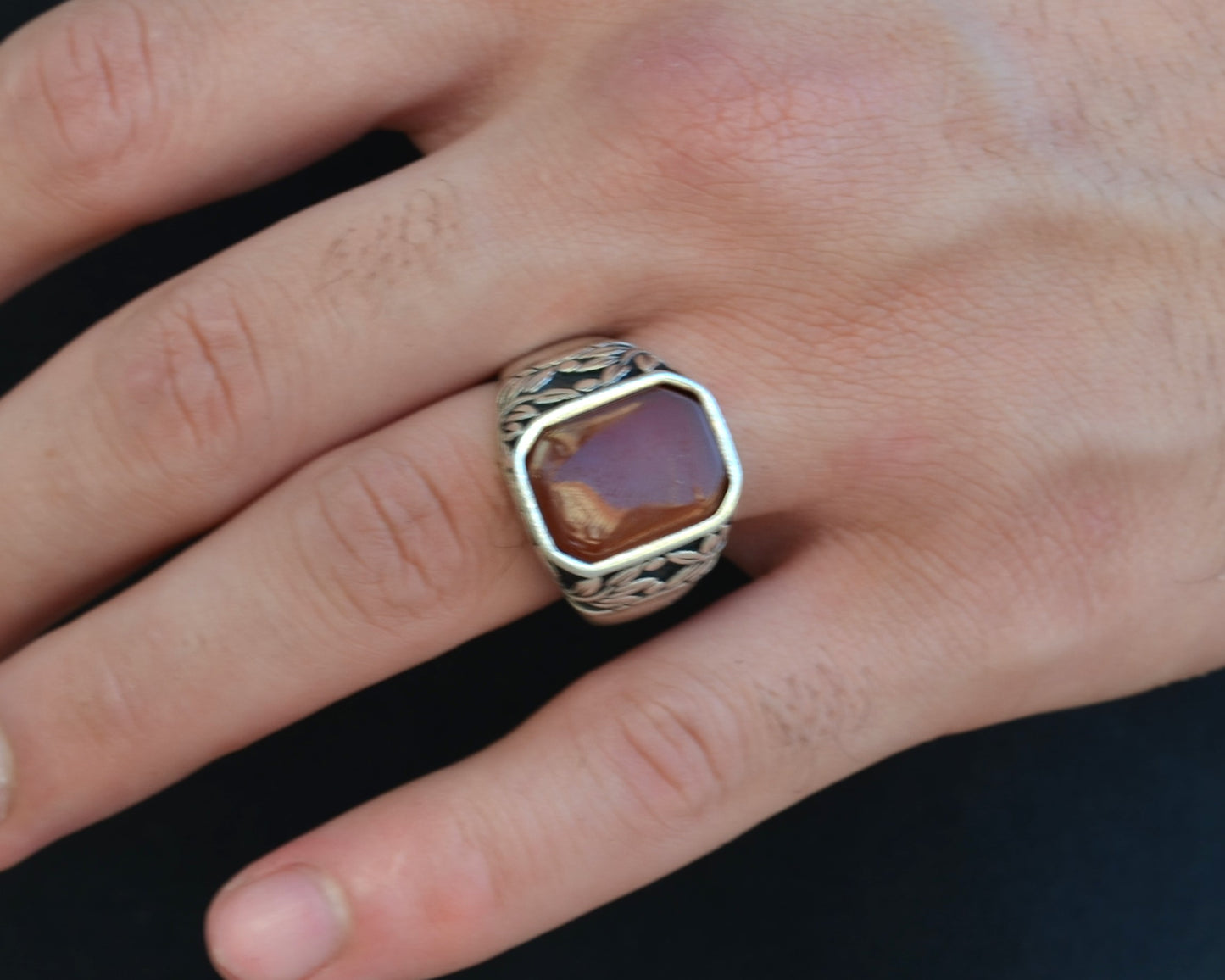 RING FOR MEN SILVER 925K Brown color STONE