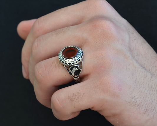 RING FOR MEN SILVER 925K Brown color STONE AQEEQ