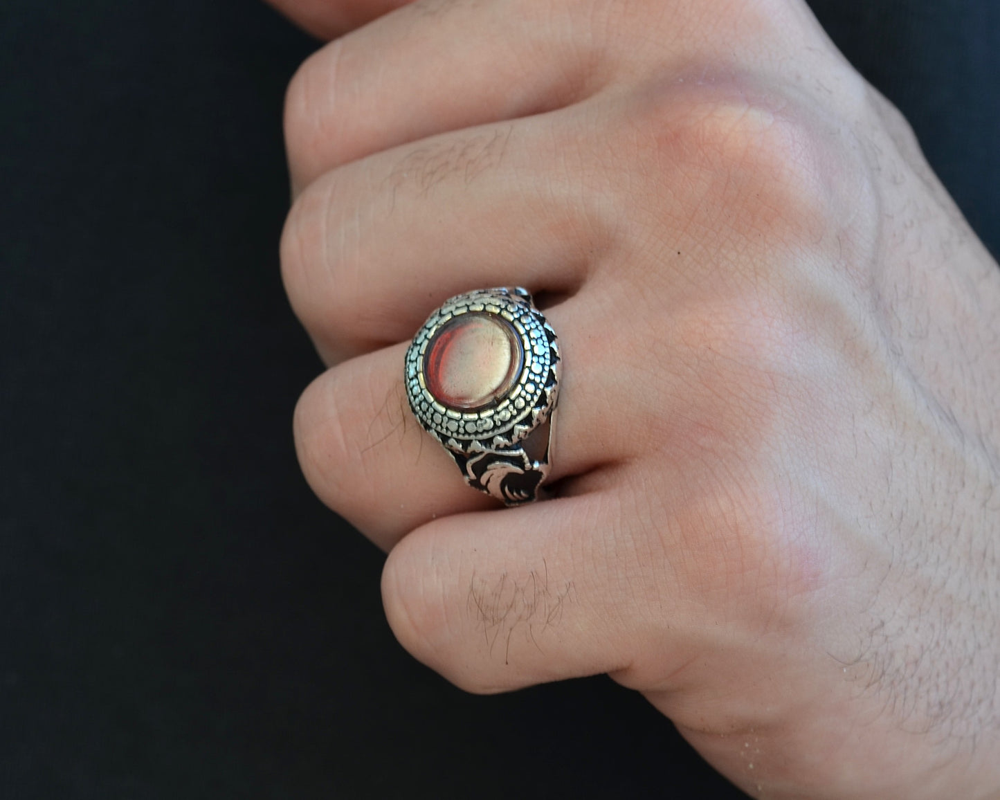 RING FOR MEN SILVER 925K Brown color STONE AQEEQ