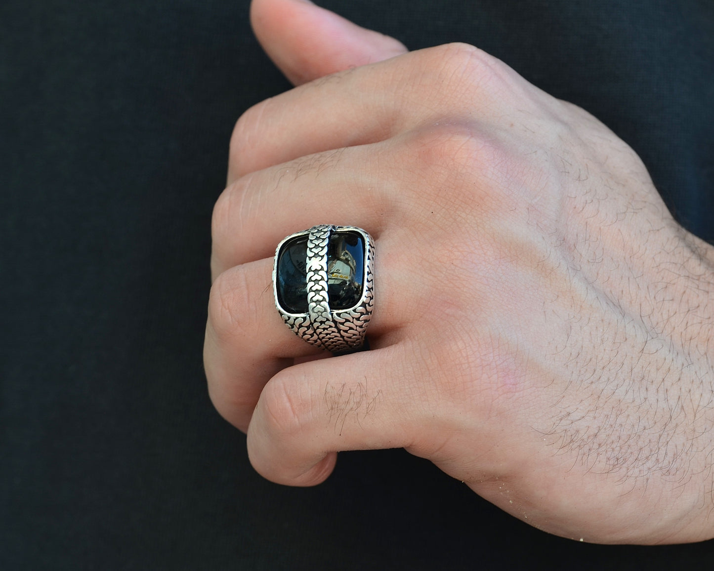 RING FOR MEN SILVER 925K BLACK color STONE