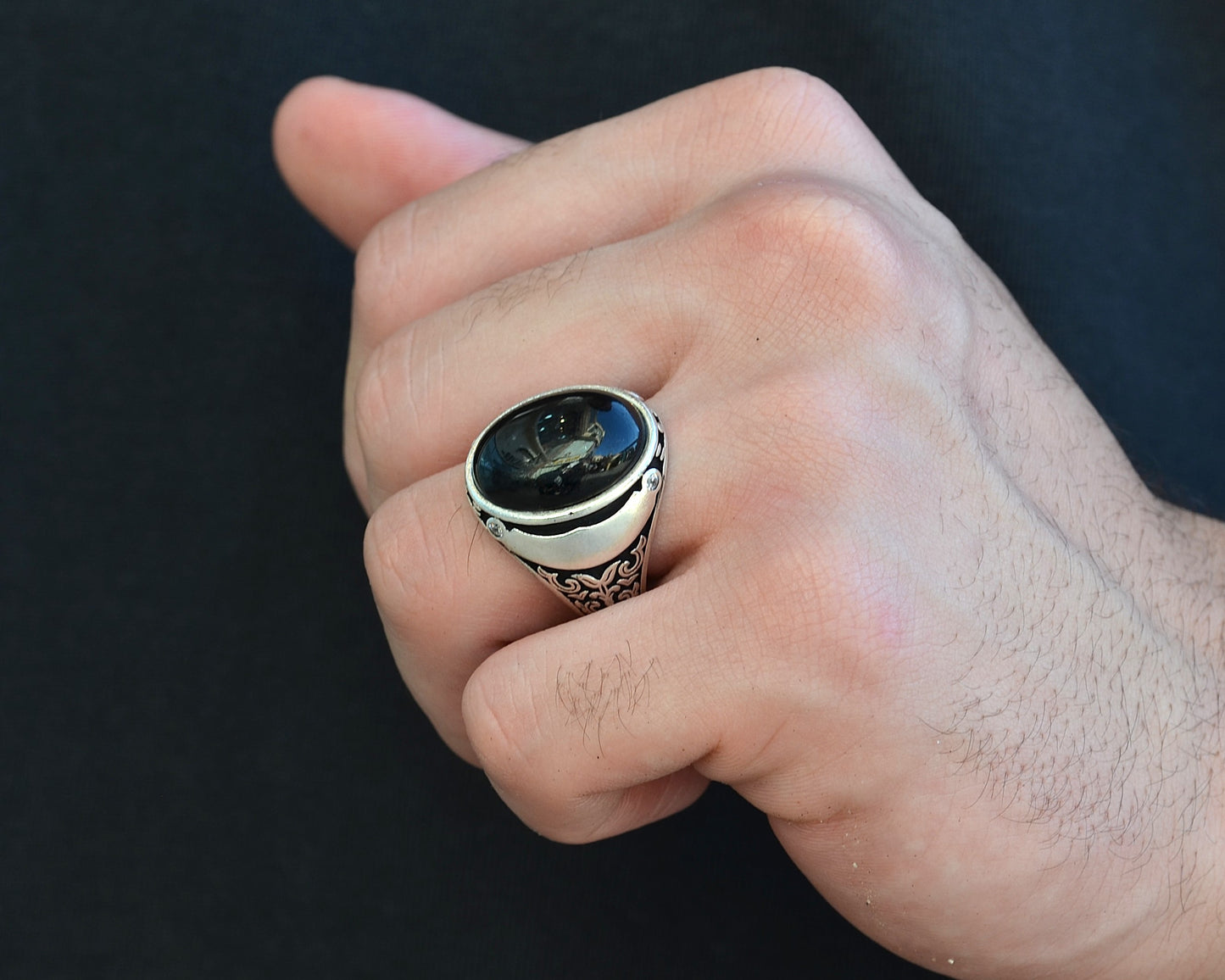 RING FOR MEN SILVER 925K BLACK color STONE