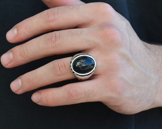 RING FOR MEN SILVER 925K BLACK color STONE