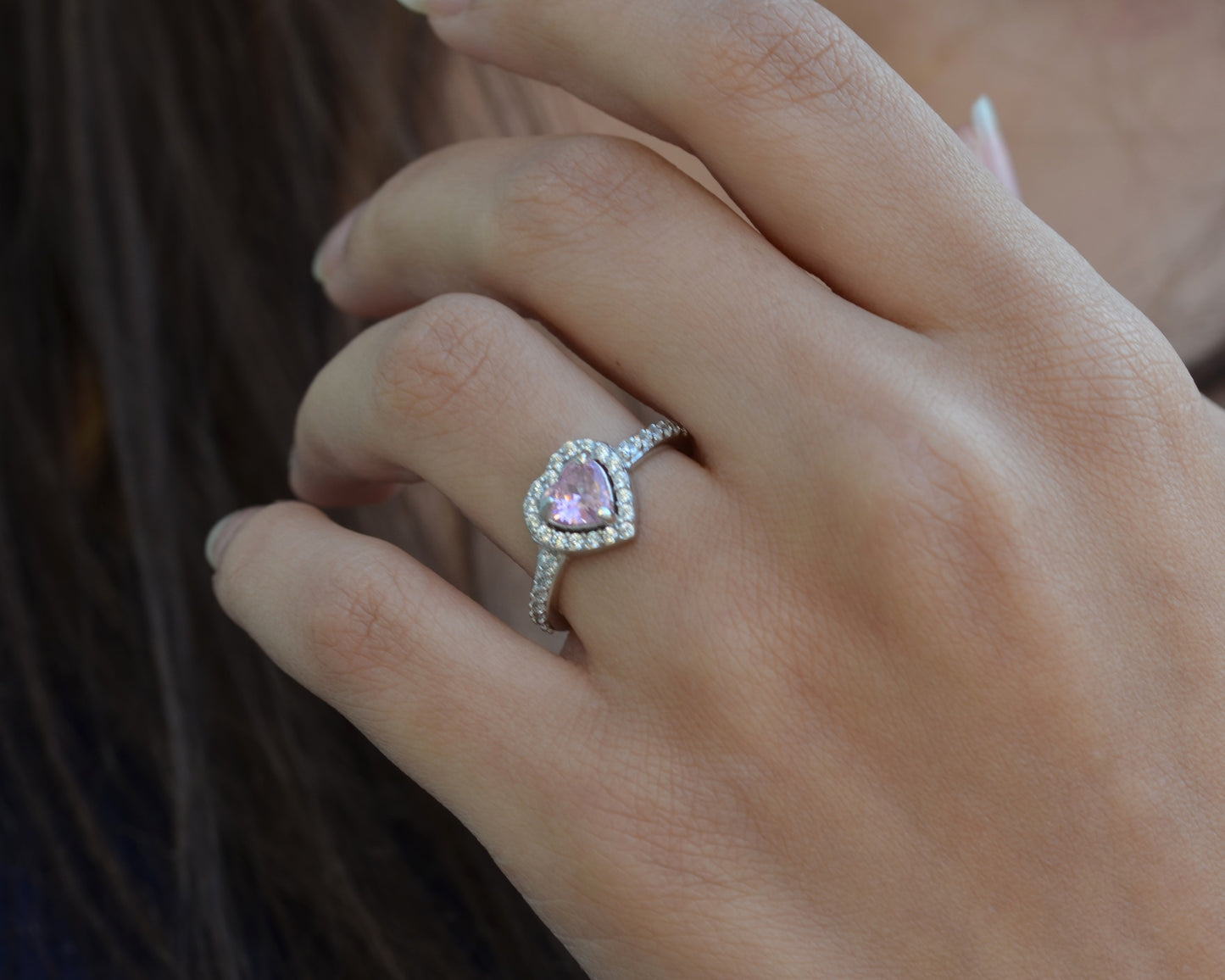 ring for women silver 925k plated by platinum white heart