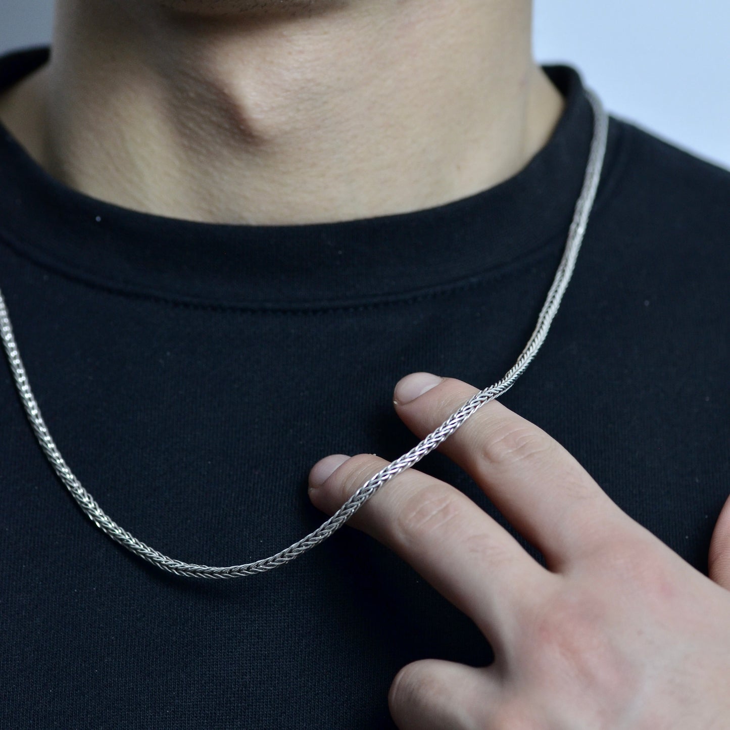 Elegant Braided Silver Chain Necklace silver 925K